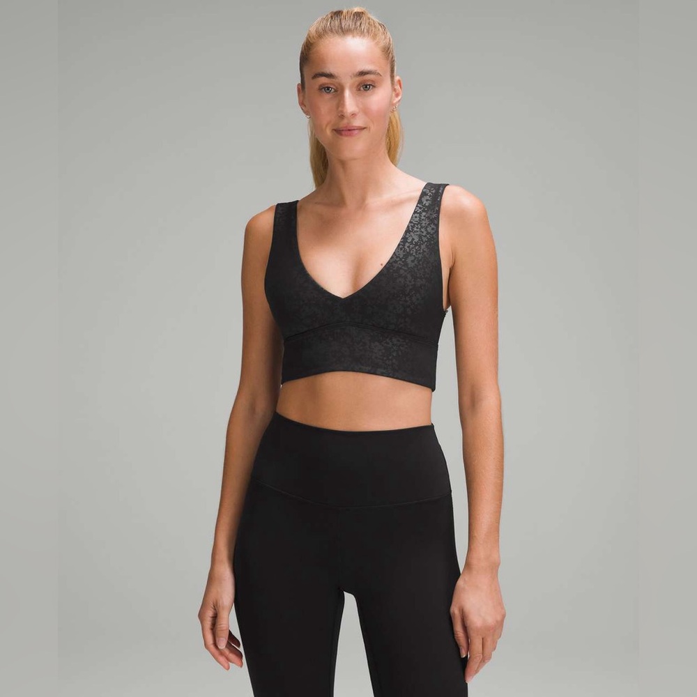 BNWT Lululemon Align V-Neck Bra
in Emboss Black. 
Size 2. 
Brand New With Tags.